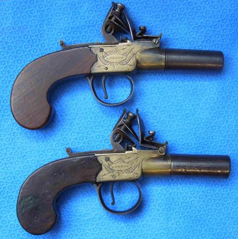 Matched pair of pocket pistols by H Nock circa 1790.